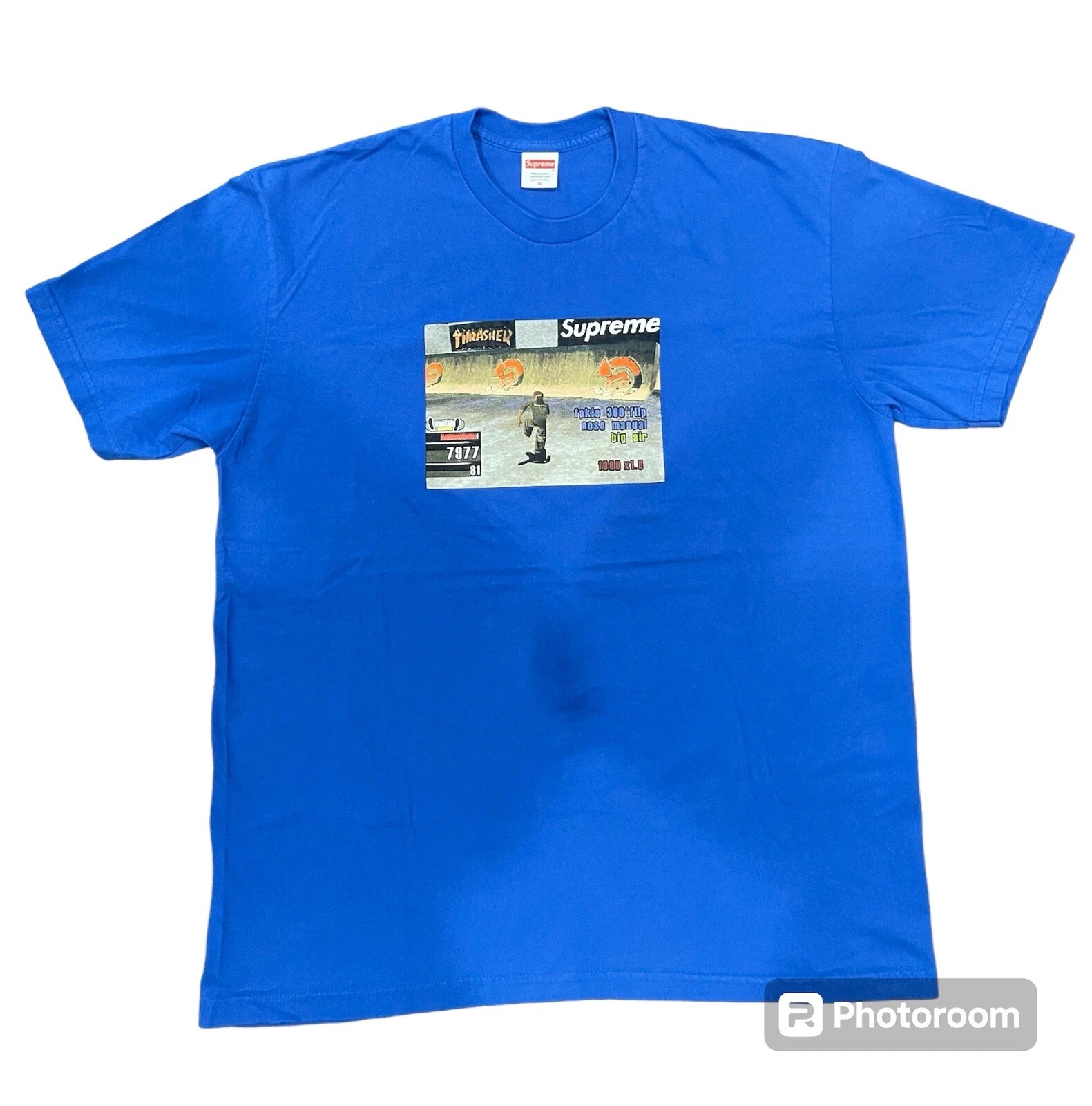 T shirt logo de jeu vidéo Supreme Thrasher XL bleu royal FW21 AUTHENTIQUE