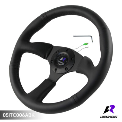 Universal Racing Lenkrad 350mm Schwarzes Leder Komfortgriff Aluminium Speiche