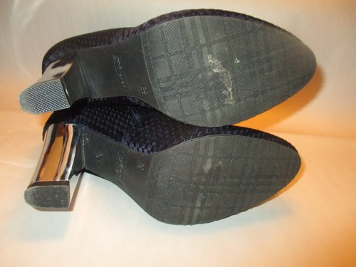 Forever Womens 8 1/2 Navy Soft Woven Fabric, Zip, 4" Silver Heel, Ankle Boots - Picture 8 of 9