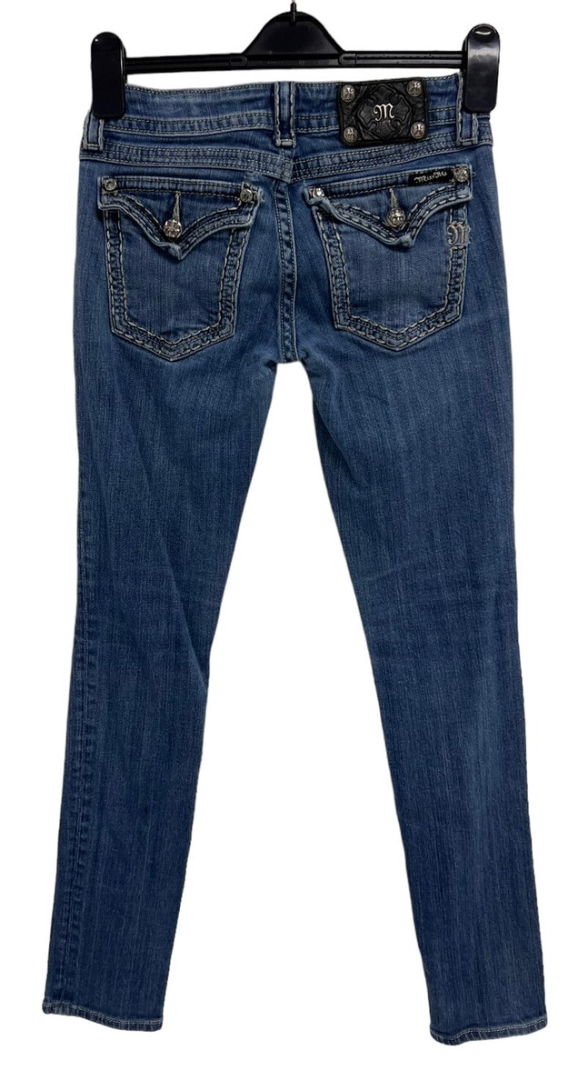 Jean Skinny Femme MISS ME Mi-hauteur à Manchettes - Taille 28 X 27 - Bleu Moyen - Neuf Avec étiquette