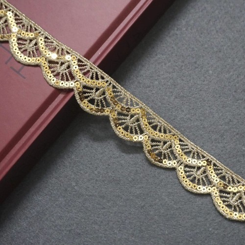 10 Yards Spitzenborte Stickerei Paillettenband Handwerk Zum Selbermachen Nähen Borte Gold 2,7 cm - Bild 3 von 5