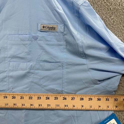 Columbia PFG Shirt Mens 4X Blue Vented Fishing UPF 40 Short Sleeve Button Up - Picture 6 of 14