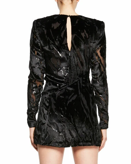 Mini Vestido de Cóctel SAINT LAURENT YSL Negro Drapeado Terciopelo Burnout Seda 4 EE. UU. = 36 Foto 4 de 4