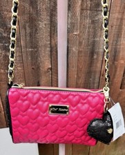 betsey-johnson-quilted-love-puffed-hearts-pink-black-crossbody-handbag
