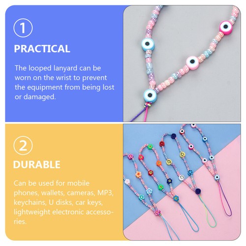 2 Pcs Corde Poignet Anti-dérapant Pour Téléphone Portable Dragonne Perlée - Zdjęcie 7 z 12