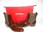 100% AUTHENTIC NEW MEN FERRAGAMO NEW PATENT BROWN GORE TUXEDO BOOT US 9 D — photo 1