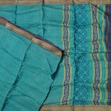 Namaste Vintage Blue Sarees 100 Pure Silk Printed Indian Sari 5YD Craft Fabric
