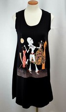 PEBBLE Boho DRESS Black Screen Print Embellished SUNDRESS Swim Cover-Up sz 10