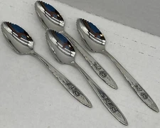 Oneida Community My Rose Fruit Spoon Stainless 6" Lot of 4 Glossy Betty Crocker