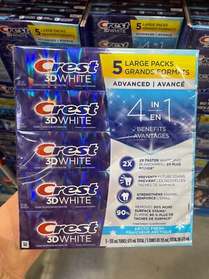 Crest 3D White Advanced, Teeth Whitening Toothpaste Arctic Fresh, 5 x 135 mL