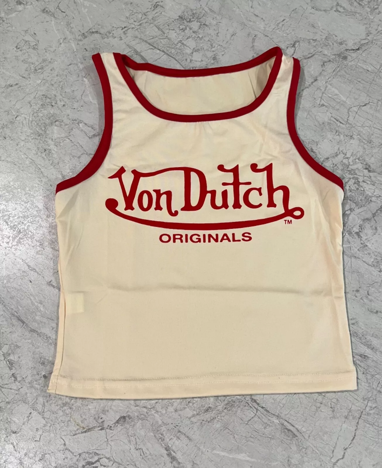 White and red Von Dutch ribbed baby t-shirt