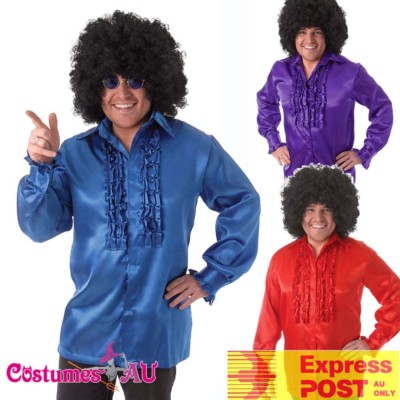 Mens 60s 70s Groovy Hippie Hippy Costume Shirt Afro Wig 1960s