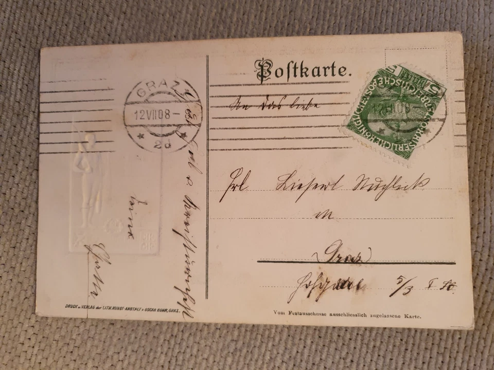 AK Ansichtskarte Kreisturnfest Graz Juli 1908 Uhrturm geprägte Litho Postkarte - Bild 2 von 2