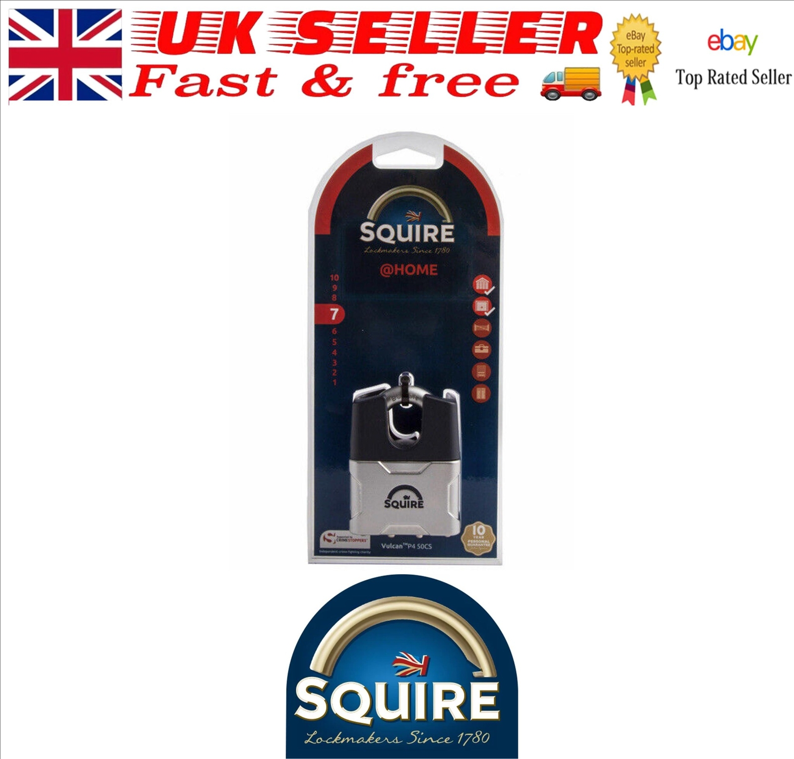 SQUIRE Vulcan P4 50CS Closed Boron Shackle Padlock, Two Keys Security Number 7