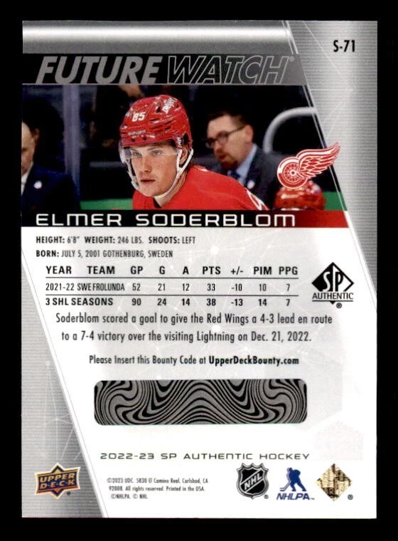 2022-23 SP Authentic Spectrum FX #S71 Elmer Soderblom Future Watch Unscribed - Image 2 of 2