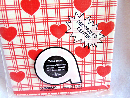 Vintage Valentine Hearts Table Cloth Cover Paper NOS 54X102" Amscan Valentines D - Picture 2 of 3