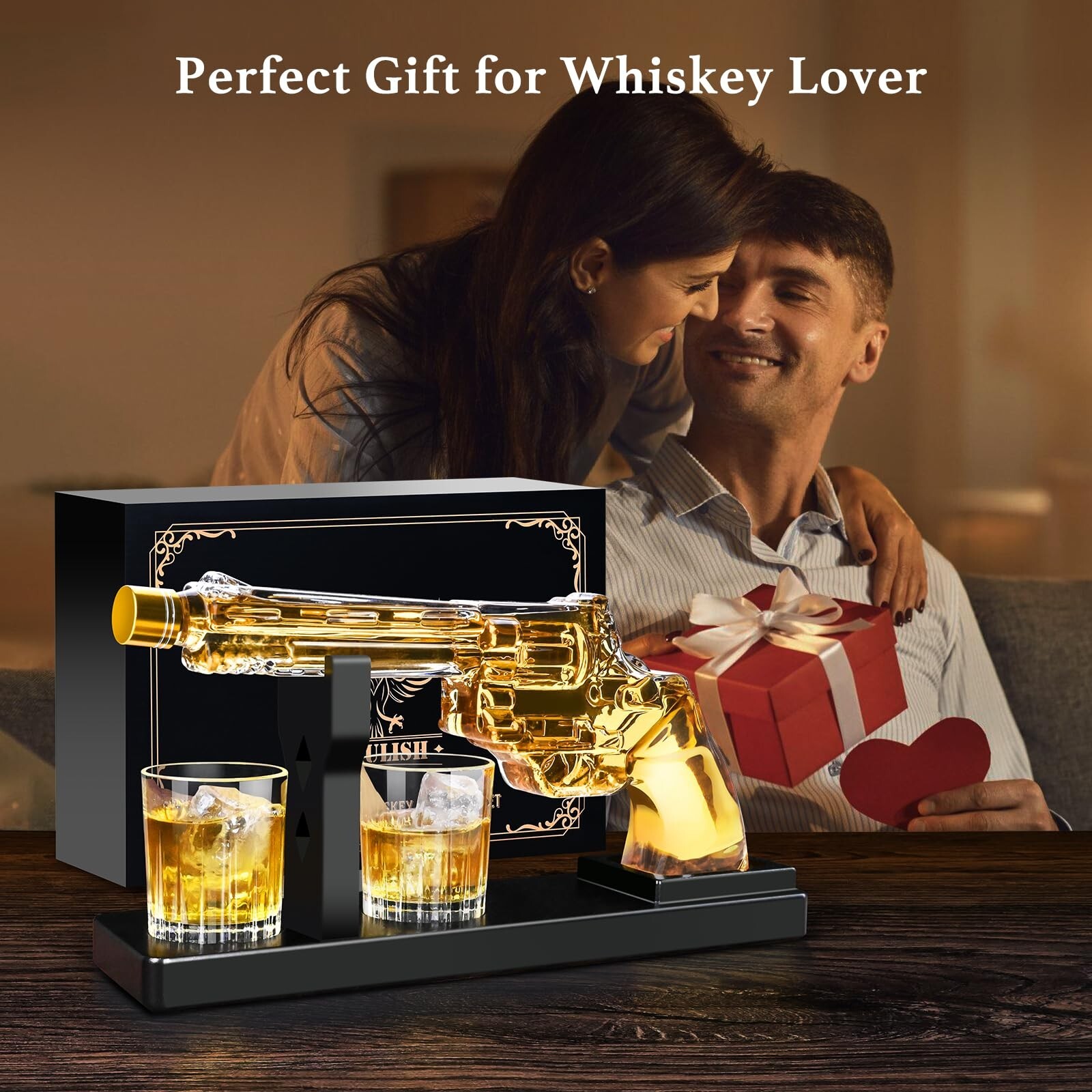 Whiskey Gun Decanter Sets for Men, Liquor Decanter Set with Two Shot Glasses,...