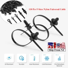 110PCS Car Push Mount Cable Zip Tie Nylon Self Locking Cable Strap Kits 5 Kinds