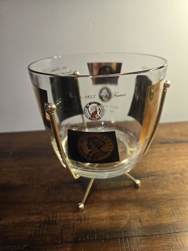 MCM Federal Cera Black Gold Coin Glass Ice Bucket In Gold Stand, Rare