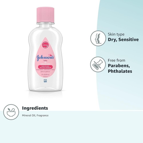 Johnson's Baby Oil, Pure Mineral Oil to Prevent Moisture Loss, Original 3 fl. oz - Picture 15 of 15