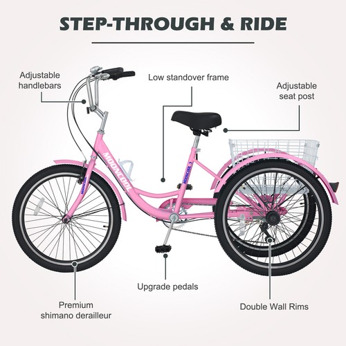 SLSY 20” Adult Tricycles 7 Speed, Adult Trikes Bicycles Cruise Trike Back Saddle - Picture 11 of 16