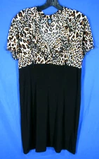 SAINT TROPEZ WEST Shift Shirt Dress STRETCH PONTE KNIT Leopard Print & Black 10