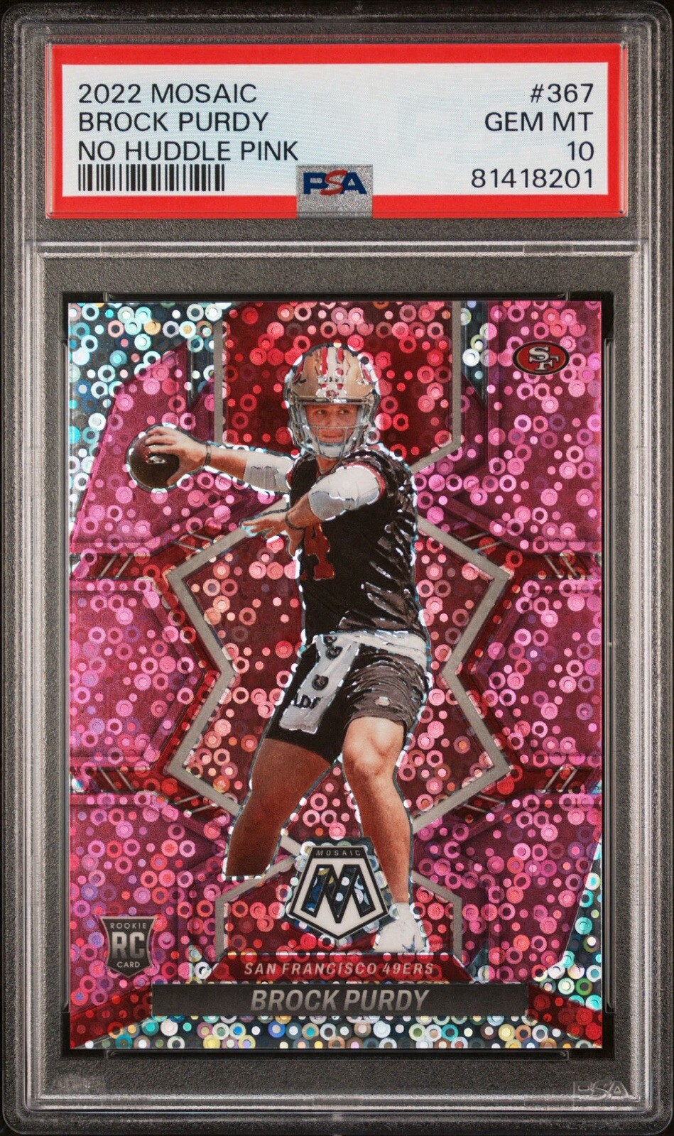 2022 Panini Mosaic #367 Brock Purdy - RC No Huddle PINK /20 - PSA 10
