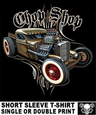Old School Chop Shop Hot Rat Rod Truck Outlaw Hemi Blower Skull T-shirt AB73