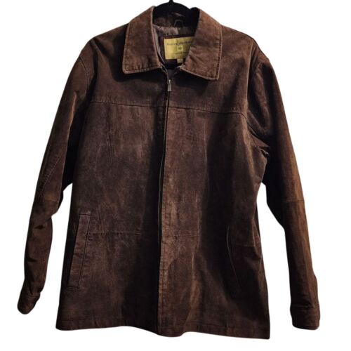 Boston Harbour Brown Leather Jacket Outdoor Wear Classic Zip Front Coat Size L