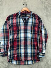 George Mens Medium 38 Shirts Button Down Navy Plaid Long Sleeve Pocket