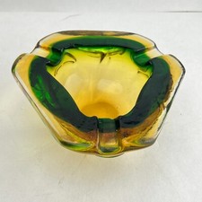 Vintage Murano-Stil Glas Aschenbecher &ndash; Gr&uuml;n Gelb, handgefertigt