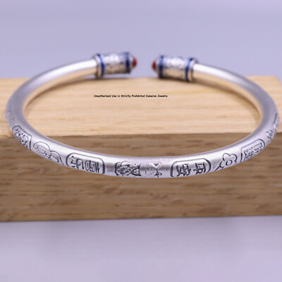 Solid S999 Fine Silver 999 Bracelet Fortune Cat Healthy Bangle 32-33g ID:56-61mm