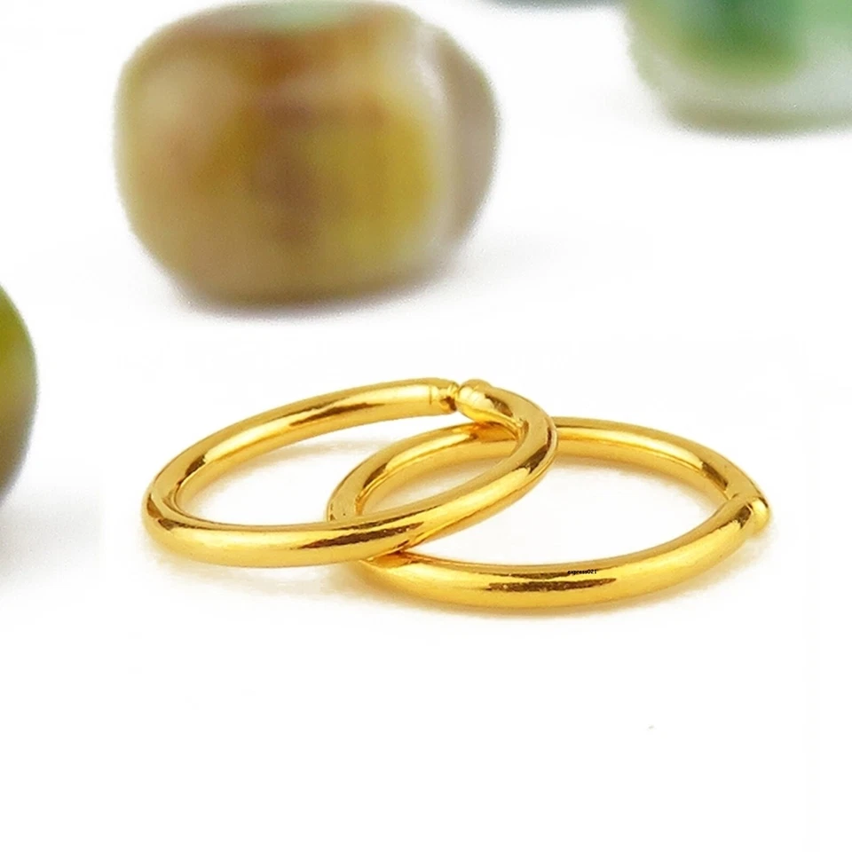 Pure 999 24k Yellow Gold Hoop Women Lucky Gift 10mm Smooth Earrings 0.44-0.48g - Image 2 of 4