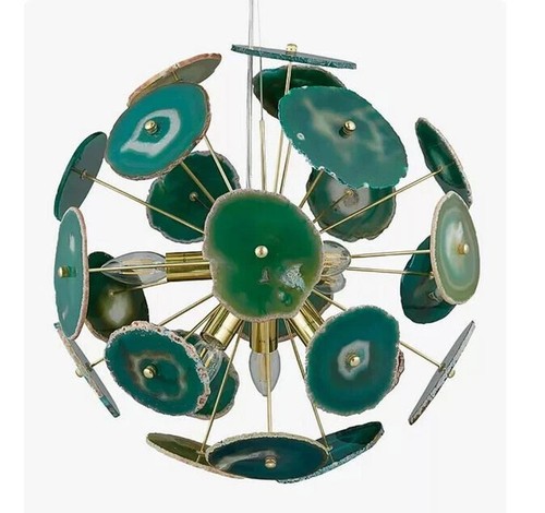 1950's Mid Century Agate Stone Urchin Modern Brass Sputnik Chandelier Stilnovo - Picture 4 of 9