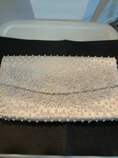 Vintage Handmade Hong Kong Ivory Beaded Sequin Evening Clutch Bridal Purse MINT