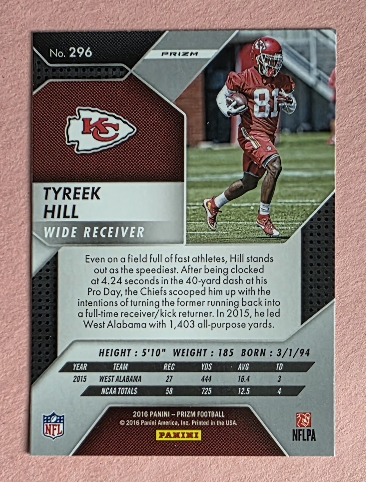 TYREEK HILL 2016 Panini Silver Prizm #296 [RC] Auto - No Authentication. view 2