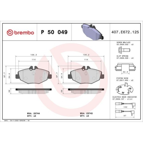 Plaquettes de frein Brembo P50049 Prime Line pour frein à disque automobile