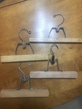 Vintage lot of 4 assorted wood and steel pants/slacks hangers