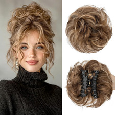 Claw Clip Messy Bun Hair Piece 100 Real Human Hair 4P27 Medium Brown Mix