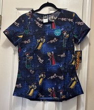 Women s Small Hocus Pocus Disney Cherokee Tooniforms Scrub Top NEW With Tags
