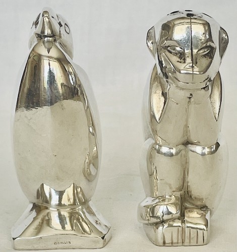 CHRISTOFLE GALLIA SANDOZ ART DECO MONKEY AND PENGUIN SILVER METAL SALONS - Picture 1 of 8