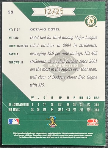 2005 LEAF LIMTED OCTAVIO DOTEL ORANGE FOIL AUTOGRAPH #12/25 ATHLETICS - Picture 2 of 2