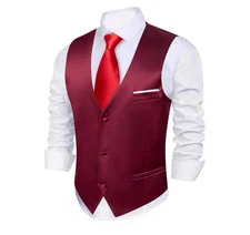 barry wang mens Elegant wine-colored vest size 3XL with bow tie floral painting