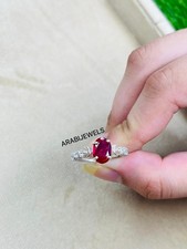 Oval Cut Red Ruby Ring: 925 Sterling Silver Marquise Statement Ring