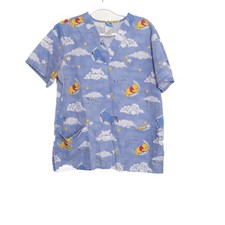 Disney Size M Winnie The Pooh V-Neck Scrub Top With Eeyore  Piglet Print
