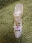 Fenton White Satin CabageRose Floral Shoe Hand Painted Signed By L Fleming