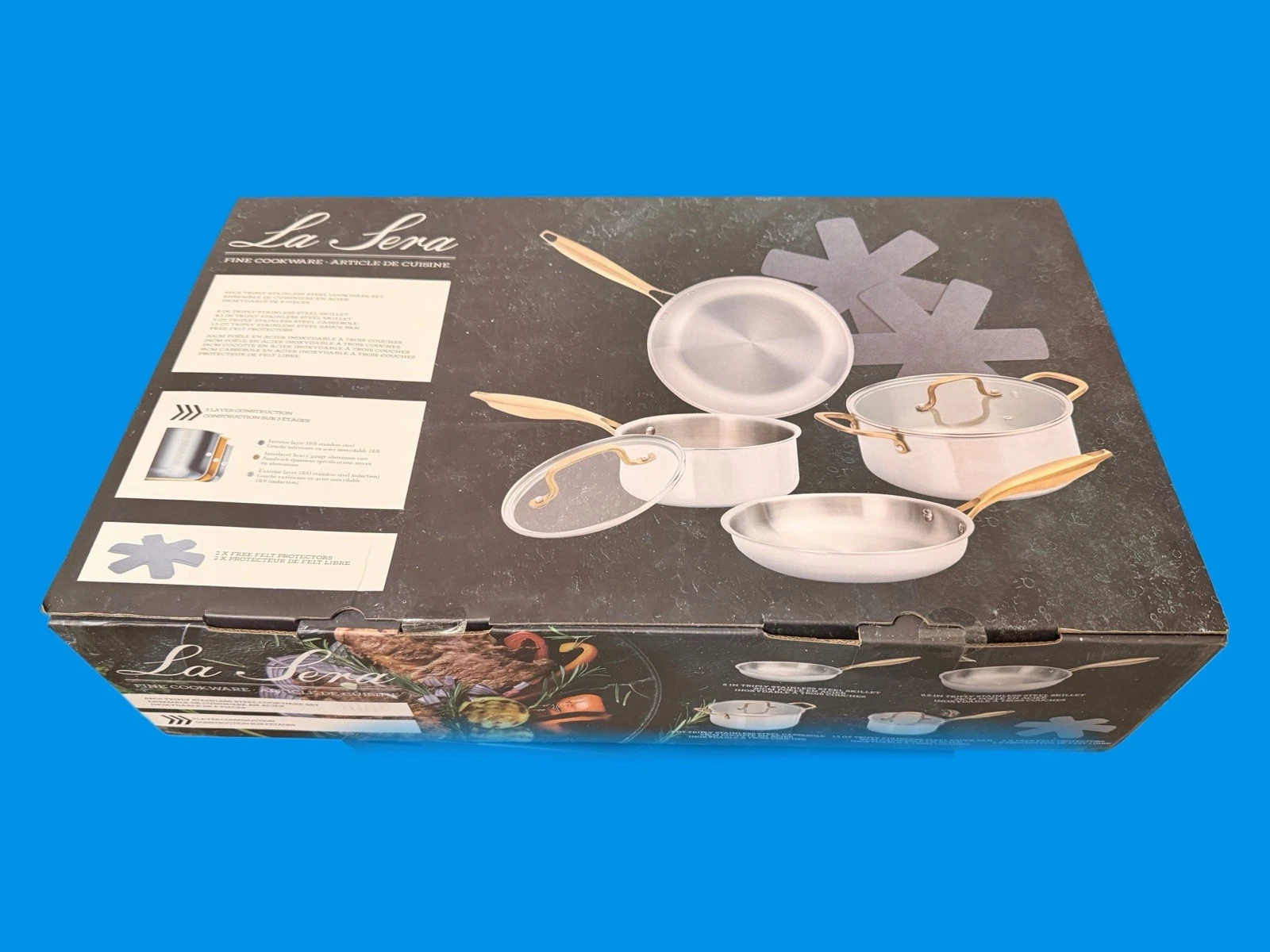 La Sera 6-Piece Stainless Steel Cookware Set w/ Antique Brass Handles – NEW
Opens in a new window or