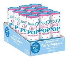 Girl or Boy " Confetti Cannon Poppers, Blue, 12-pk, for Gender Reveal