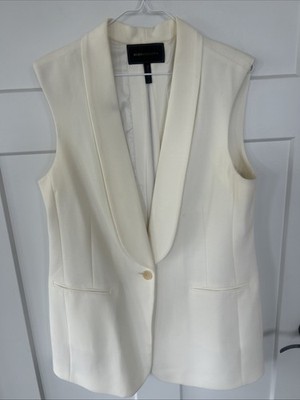 BCBGMAXAZRIA Cole Zipper Back Vest Womens L Large Off White Tuxedo Blazer