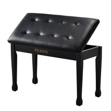 Duet Piano Bench with Storage, Wooden Piano Stool with Waterproof Padded Cush...